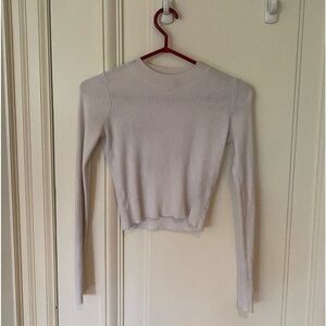 Brandy Melville White Long Sleeve Ribbed Top